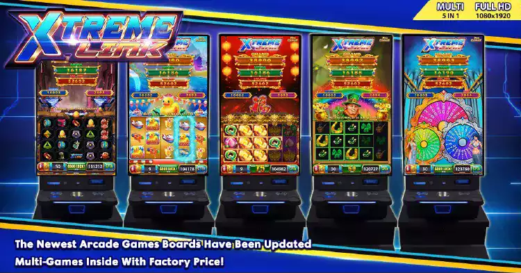 5-in-1 slot machine game board labeled Xtreme Link, inviting players to try their luck.