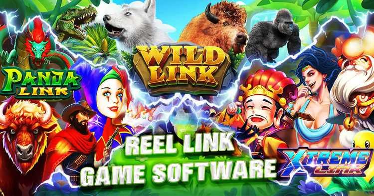 A image with lot of Touch Screen Slot Machines game elements，including Wild link, Panda Link and Xtreme Link