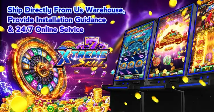 An eye-catching slot machine surrounded by coins and gold coins, labeled with Xtreme Skill 777.