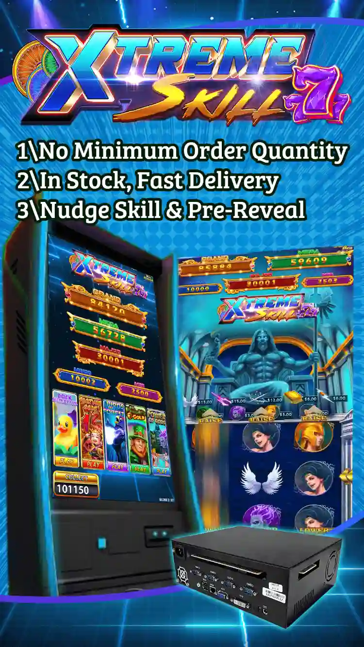 A vibrant slot machine labeled Xtreme Skill 777, featuring dynamic graphics and nudge game elements for an engaging experience.